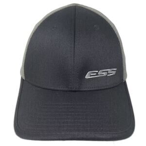 ESS Baseball Cap Black Gray XL Mesh Back Flexfit Hat Structured Embroidered